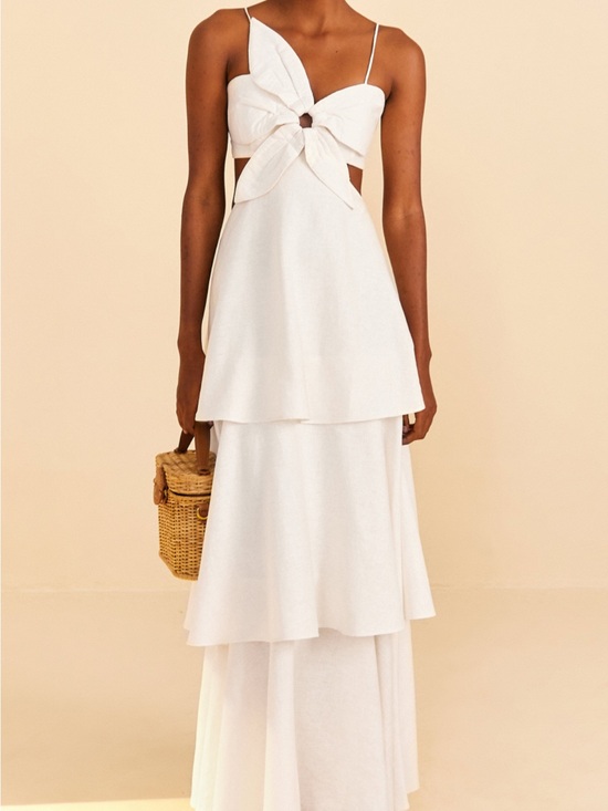 FARM Rio Dresses & Skirts - FARM Rio White Tiered Maxi Dress with Front Knot